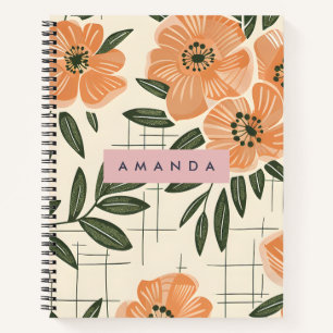 Personalisierter Retro-Orangen-Blumen-Stil Notizbuch