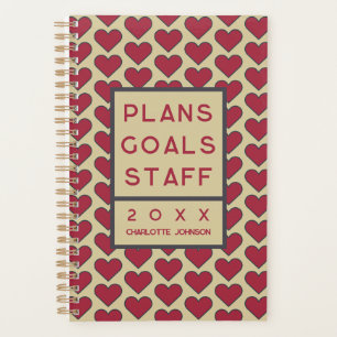 Personalisierter Retro-Rot-Herz-Muster-Planer Planer