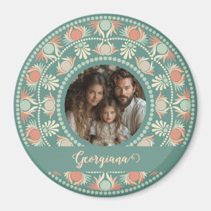 Personalisierter Retro-Sage- und Sand-Mandala-Foto Magnet