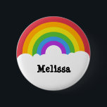 Personalisierter Retro-Style Rundbogen und Wolken Button<br><div class="desc">Fügen Sie Ihren eigenen Namen oder eine benutzerdefinierte Nachricht hinzu,  um Ihr eigenes Button oder Ihre Schaltfläche zu erstellen. Dieser runde Knopf zeigt eine einfache retro-artige Regenbogendarstellung in hellen Farben mit weißen Wolken unten. Ihr Name oder ein anderer Text erscheint in schwarzer Schrift an den weißen Wolken.</div>
