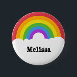 Personalisierter Retro-Style Rundbogen und Wolken Button<br><div class="desc">Fügen Sie Ihren eigenen Namen oder eine benutzerdefinierte Nachricht hinzu,  um Ihr eigenes Button oder Ihre Schaltfläche zu erstellen. Dieser runde Knopf zeigt eine einfache retro-artige Regenbogendarstellung in hellen Farben mit weißen Wolken unten. Ihr Name oder ein anderer Text erscheint in schwarzer Schrift an den weißen Wolken.</div>