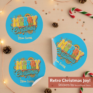 Personalisierter Retro-Weihnachts-Groovy-Name Runder Aufkleber