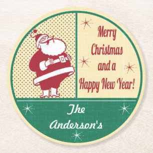 Personalisierter Retro-Weihnachtsmann Weihnachten Runder Pappuntersetzer