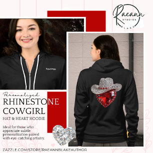 Personalisierter Rhinestone-Cowgirl-Hut & Heart Ho Hoodie