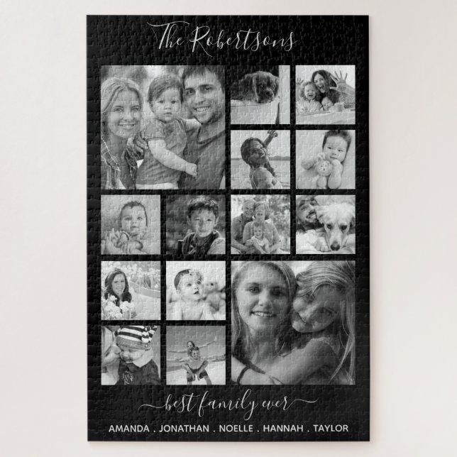 Personalisierter Riesenfamilienfoto Collage Black Puzzle (Vertikal)