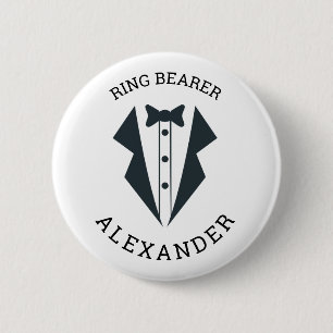 Personalisierter Ringträger Tuxedo Schwarz-weiß Button