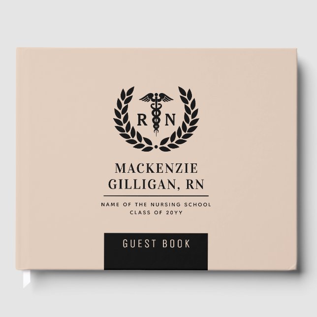Personalisierter RN Nursing School Abschluss Elega Gästebuch (Vorderseite)