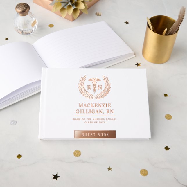 Personalisierter RN Nursing School Abschluss Elega Gästebuch (Vorderseite Offen)