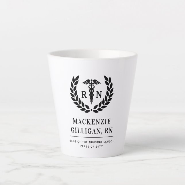 Personalisierter RN Nursing School Abschluss Elega Milchtasse (Vorderseite)