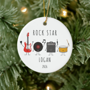 Personalisierter Rockstar-Musik-Weihnachtsschmuck Keramik Ornament