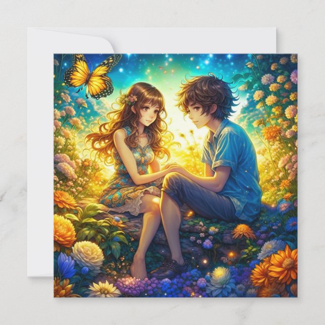 Personalisierter romantischer Anime-Veilental Vale Karte (Vorderseite)