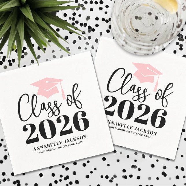 Personalisierter Rosa-Abschluss Serviette (Personalized Pink Graduation Napkins)
