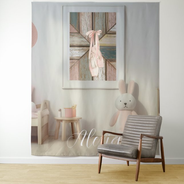 Personalisierter rosa Ballett-Tanzstudio-Hintergru Wandteppich (Beispiel)