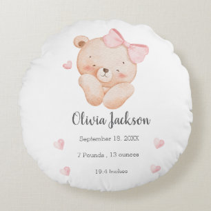 Personalisierter rosa Bär für Baby Mädchen Rundes Kissen