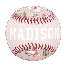 Personalisierter rosa Baseball – Name Mädchen Gebu
