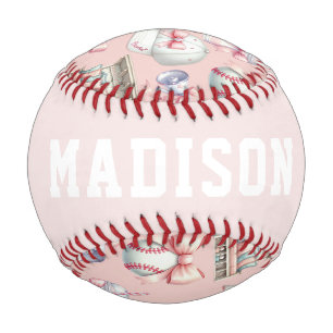 Personalisierter rosa Baseball – Name Mädchen Gebu