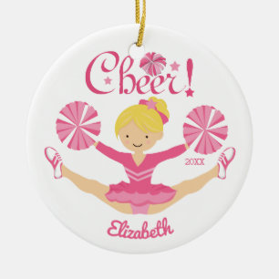Personalisierter rosa-blonder Cheerleader-Schmuck Keramik Ornament