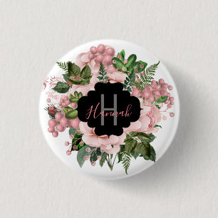 Personalisierter Rosa Blumenstrauß Button
