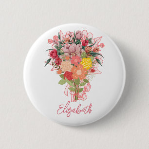 Personalisierter rosa Blumenstrauß Button