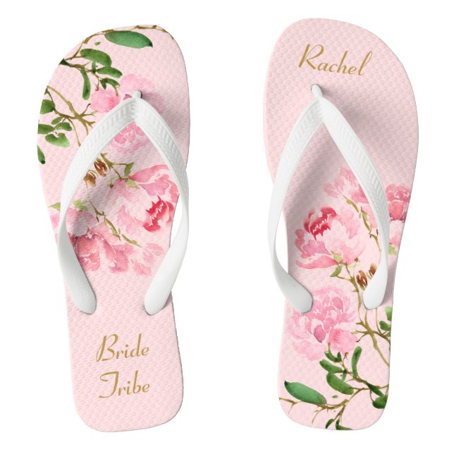 Personalisierter Rosa-Blumenstrauß Gedreht Flip Flops (Fußbett)