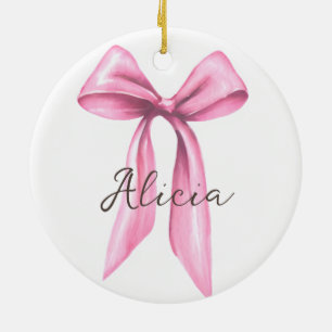 Personalisierter rosa Bogen Keramik Ornament