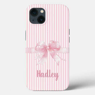 Personalisierter rosa Bow Striped iPhone Case | Cu
