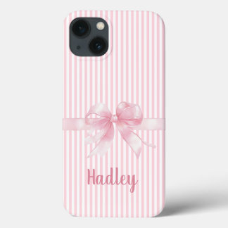 Personalisierter rosa Bow Striped iPhone Case | Cu
