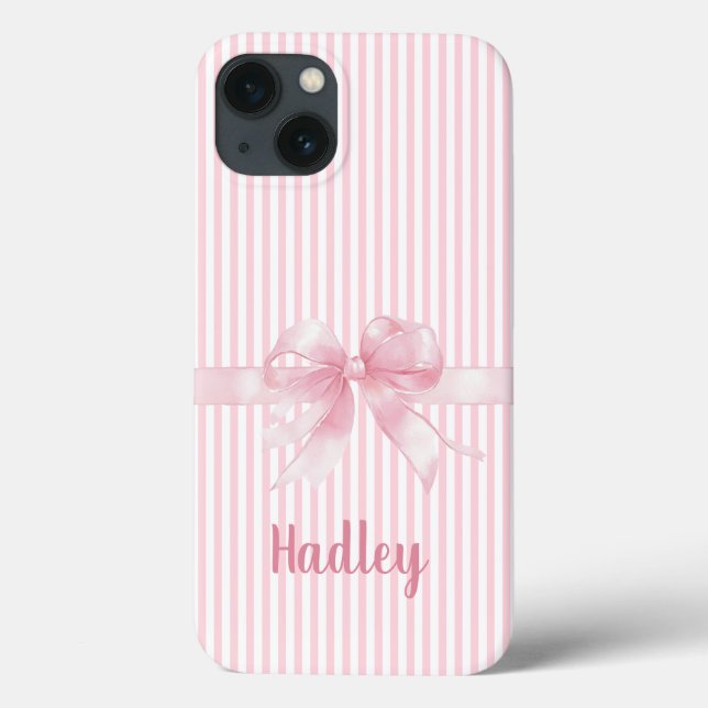 Personalisierter rosa Bow Striped iPhone Case | Cu (Rückseite)