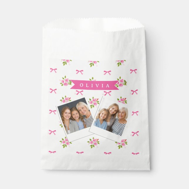 Personalisierter Rosa Charme Mädchenname mit Blume Geschenktütchen (Vorderseite)