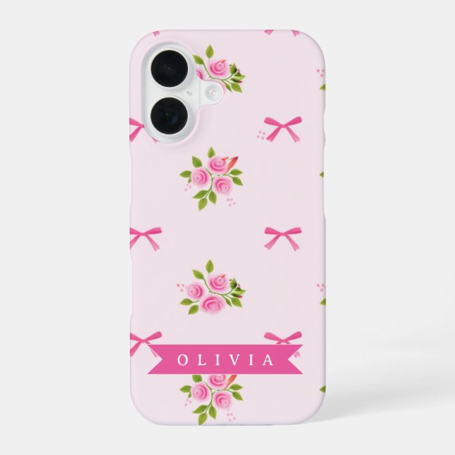Personalisierter Rosa Charmeur Mädchenname mit Blu iPhone 16 Hülle (Rückseite)