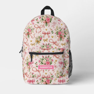 Personalisierter rosa Coquette-Bogen Bedruckter Rucksack