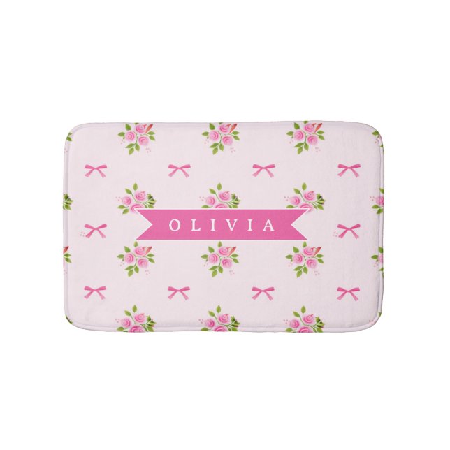 Personalisierter Rosa Coquette Mädchenname mit Blu Badematte (Vorderseite)