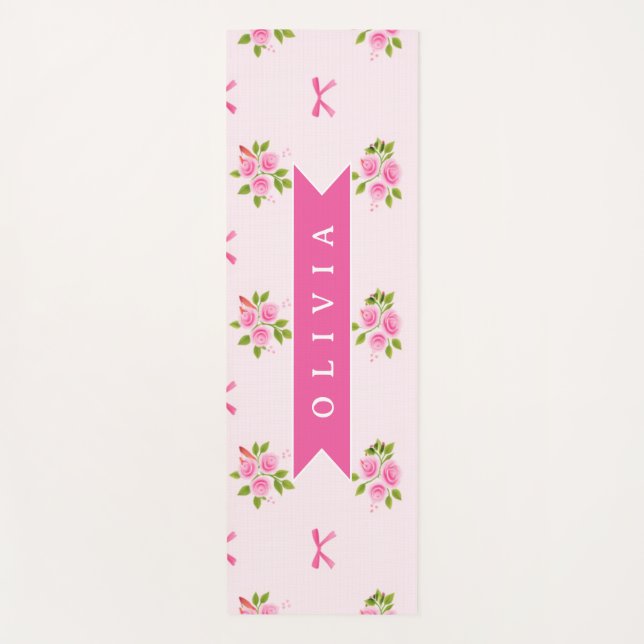 Personalisierter Rosa Coquette Mädchenname mit Blu Yogamatte (Vorderseite)
