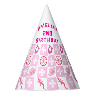 Personalisierter rosa Cowgirl-Karo-Geburtstag Partyhütchen