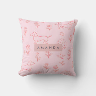 Personalisierter Rosa Dachshund und Blume Kissen