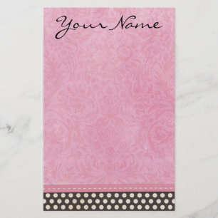 Personalisierter rosa Damast mit Polka-Punkt Briefpapier