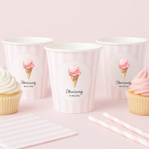 Personalisierter rosa Eiscreme-Kegel-Geburtstag  Pappbecher