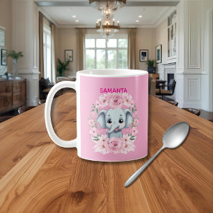 Personalisierter rosa Elefant-Becher für Mädchen Kaffeetasse