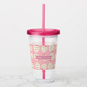 Personalisierter Rosa Erdbeeren Name Süß Mädchenha Acryltrinkbecher