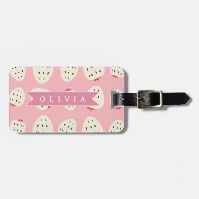 Personalisierter Rosa Erdbeeren Name Süß Mädchenha Gepäckanhänger (Vorderseite horizontal)