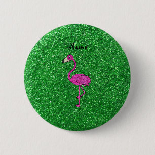 Personalisierter rosa Flamingogrün-NamensGlitter Button