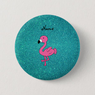 Personalisierter rosa Flamingotürkis-NamensGlitter Button