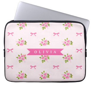 Personalisierter Rosa Flirt Mädchenname mit Blumen Laptopschutzhülle
