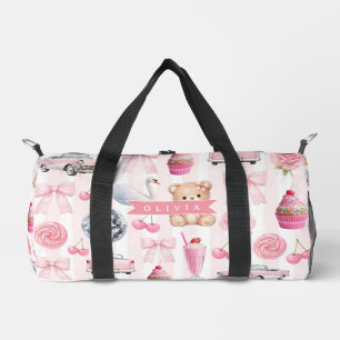 Personalisierter Rosa Flirt Retro Süßer Teddybär Duffle Bag