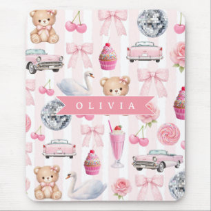 Personalisierter Rosa Flirt Retro Süßer Teddybär Mousepad