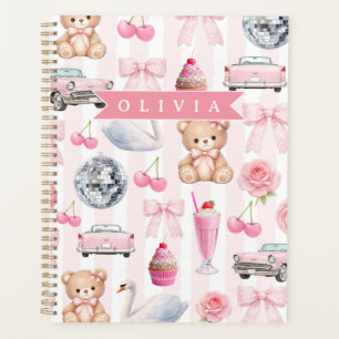 Personalisierter Rosa Flirt Retro Süßer Teddybär Planer