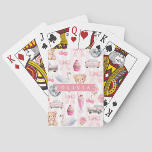 Personalisierter Rosa Flirt Retro Süßer Teddybär Spielkarten