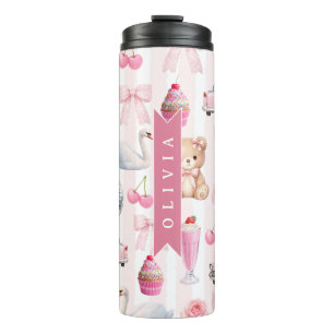 Personalisierter Rosa Flirt Retro Süßer Teddybär Thermosbecher