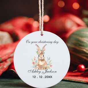 Personalisierter rosa floraler Vintage-Hase zur Ta Keramik Ornament