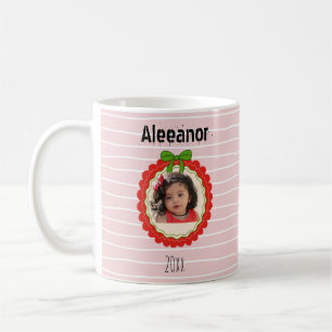 Personalisierter rosa Foto-Streifen-Kaffeebecher-G Kaffeetasse